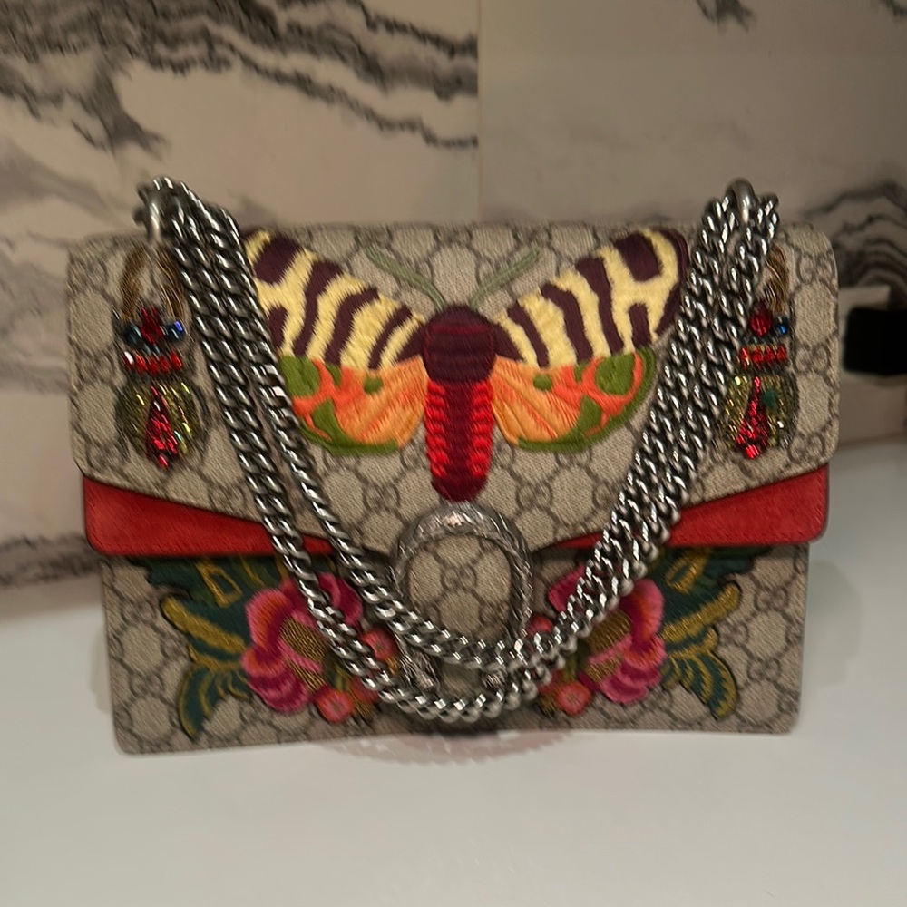 Gucci Red and Silver Clutch with Tiger Head Closure